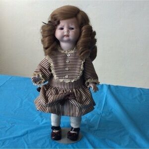 Vintage All Porcelain Doll 13” with stand